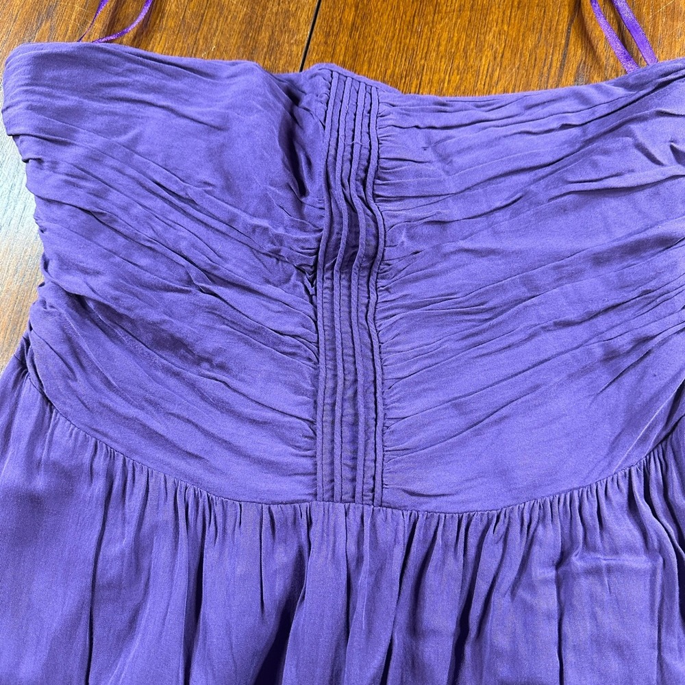 ROMY Strapless Ruched Smocked Back Dress Womens XL Purple Boho Event Prom Hoco